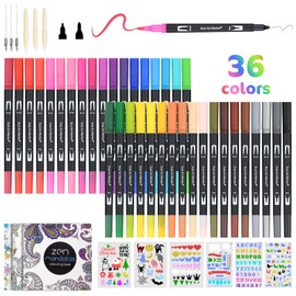 Vicloon Dual Tip Brush Pens, 36 Colors Fineliners Colouring Pens with 6 Replacement Refills, Dual Felt Tip Pens, Coloured Pens, Fineliner Pens for Adult Colouring Books, Drawing, Sketching, DIY Craft