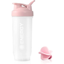 Didiseen Shaker Bottle Sports Protein Mixes Cup 700ml High Capacity Water Bottle with Whisk Mixer Ball Leak-proof Lid Pre-Workouts Protein Shaker Ideal for Fitness Gym Milkshake (Pink)