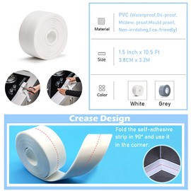 Caulk Strip, 1.5" x 10.5Ft Self Adhesive Caulk Tape, PVC Waterproof Sealing Tape for Bathroom Bathtub Kitchen Toilet Wall