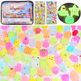 LEEHUR Party Bag Fillers for Kids, 100PSC Squishy Toys Glow In The Dark Mini Mochi Squishes Toys Stress Relief Squeeze Fidget Toys KAWAII Goodie Bag Fillers For Kids