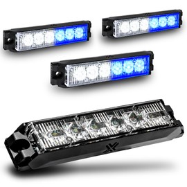 LAMPHUS NanoFlare 5" 6W Blue White LED Surface Mount Police Grill Strobe Warning Lights [Sync-able Mode] Clear 12V Grille Flashing Emergency Fire Light for Firefigher Responder EMS Vehicle Truck