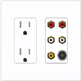 RiteAV 5 RCA (2 Red, 2 White, 1 Yellow) Toslink Wall Plate - Tamper-Resistant Outlet [Screwless White]