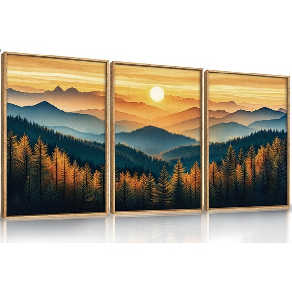 BICERE Large Boho Sunrise Mountain Framed Canvas Wall Art,Abstract Nature