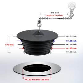 Seatery Bathtub Stopper, Silicone Tub Drain Stopper/Plug/Cover with 27.5" Stainless Steel Beaded Chain, Shower Bath Drain Water Stopper