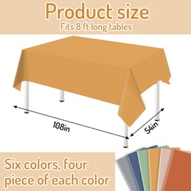 Whaline 24Pcs Neutral Color Plastic Tablecloth 6 Neutral Colors Rectangle Table Cover Waterproof Table Cloth for Party Table Decoration Supplies, 54 x 108 Inch