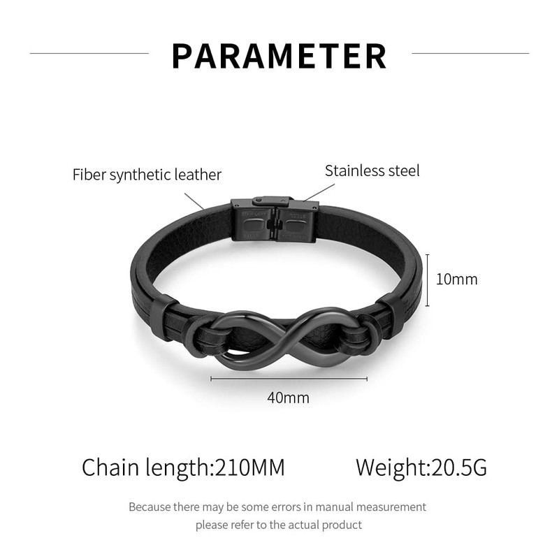 Titruebe Men's Leather Infinity Bracelet with Stainless Steel Clasp -
