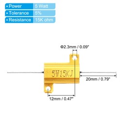 PATIKIL 2pcs 5W 15K Ohm Aluminum Case Resistor Housing Wire Resistors Screw Tap Power Resistor Gold Tone