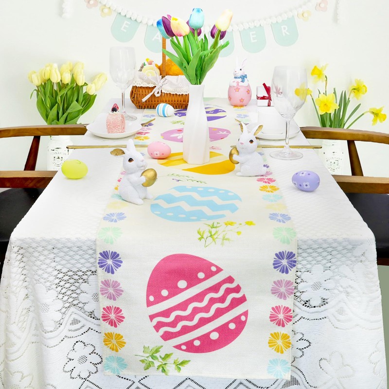 XIANNVXI Easter Eggs Table Runner, Easter Decoration, Easter Eggs Tablecloth,