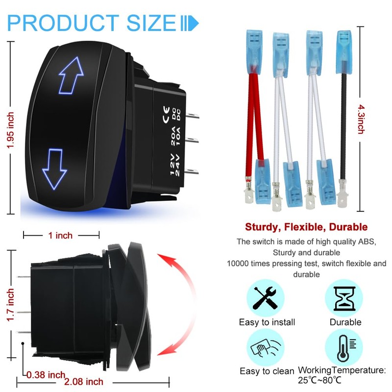 HOKAAER Arrows Momentary Rocker Switch Toggle (On)-Off-(On) 12V/20A 24V/10A Waterproof