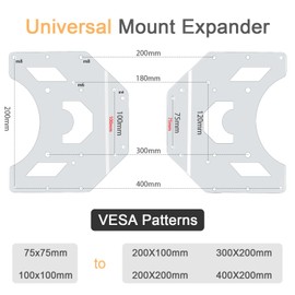IFCASE VESA Conversion Plate Adapter for Monitor Arm, TV Wall Mount, Adjustable Extension VESA Panel 75mm 100mm to 200x200mm 200x300mm 200x400mm (White)