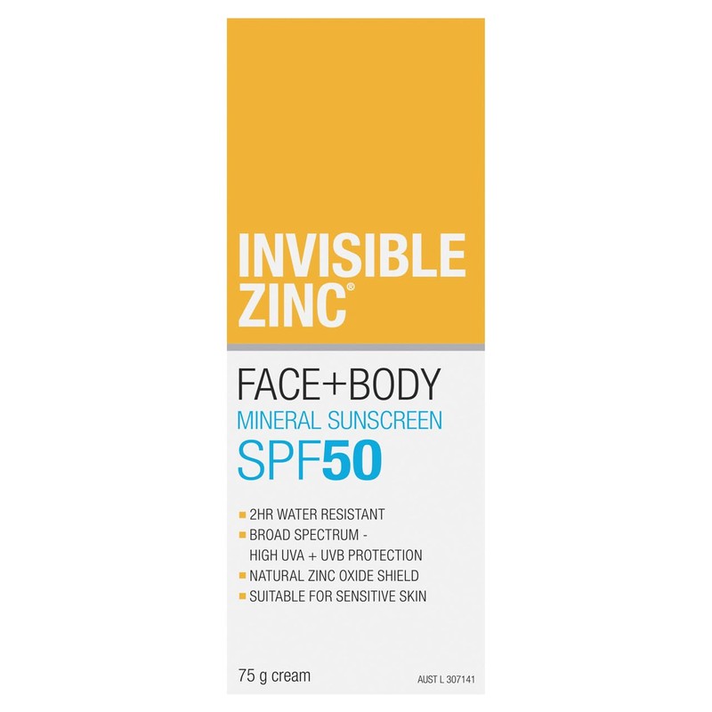 Invisible Zinc SPF50 Face and Body Sunscreen, 75g