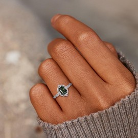 Angol Natural Moss Agate Ring 925 Sterling Silver Engagement Promise Ring for Women Mother's Day Jewelry Gifts, 8, Gemstone, Agate