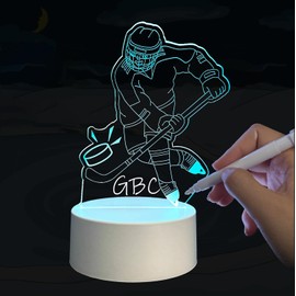 LELYFIT 3D Ice Hockey Lamp with Erasable Pen, with Remote Control, 16 Colour Changing Touch Switch Table Desk Decoration Lamps, a Gift for Family, Friends and Children