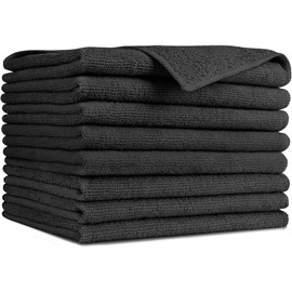 AIDEA Microfiber Cleaning Cloth-8PK, Soft Microfiber Towels for Cars, Absorbent Cleaning Rags, Lint-Free Streak-Free Wash Cloths for House, Kitchen, Window(12in.x16in), Black