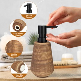 Jueison Soap Dispenser Bathroom, Ceramic Bathroom Countertop Hand Soap Dispenser for Kitchen Sink Refillable Lotion Liquid Foaming Soap Dispenser Bottle with Pump (One Size,#002Brown)