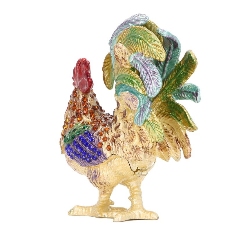Rooster Trinket Box Embedded Rhinestone Alloy Bright Colors Wide Application