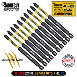 10 x SabreCut SCPH189_10 89 mm PH1 Magnetic Impact Wrench Drill Bits Set Phillips High Performance for Dewalt Milwaukee Bosch Makita and More