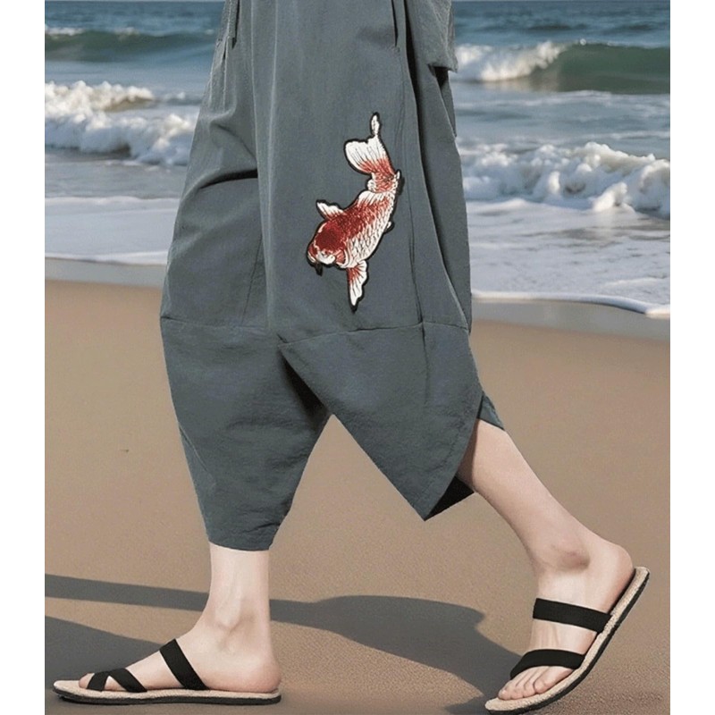 INVACHI Men's Harem Capri Pants Elastic Waist Loose Fit Drawstring