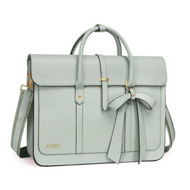 MOSISO Laptop Bag for Women, 13-14 inch PU Leather Laptop Shoulder Bag Convertible Backpack, 13.3 inch Messenger Bag Casual Handbag Work Briefcase Travel Computer Bag with Bowknot, Sage Green