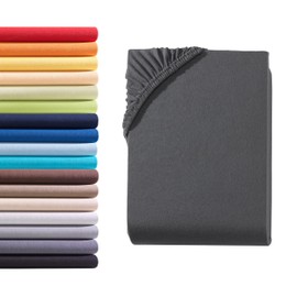 Hometex Premium Textiles Fitted Sheet, 140–160 x 200 cm, Jersey Bed Sheet Made from 100% Cotton, Mattresses up to 23–25 cm, Oeko-Tex Made in Green, Anthracite