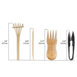 BambooMN Bonsai Tree Pruning Trimming Starter Tool Kit - Leaf Trimmers, and Bamboo Rake - 3 Sets
