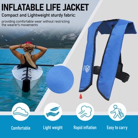 VOGUCCLO Manual Inflatable Life Jacket | Inflatable PFD Jackets for Adults|Kayak Life Vest | PFD Low Profile for Fishing Sailing|Jet Skiing |Supports up to 330 lbs (609 Blue Manual)