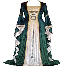 Costume Bay Womens Medieval Gothic Renaissance Gown Velvet Witch Wench Victorian Dress Costume Cosplay Dress up Party Costume (Green, 2XL)