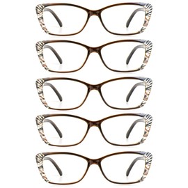 LifeArt 5 Pairs Reading Glasses, Blue Light Blocking Glasses, Computer Reading Glasses for Men and Women, Fashion Eyewear Frame (5 Brown, +3.00 Magnification)