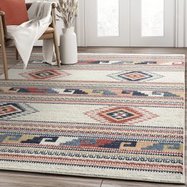 Abani Multicolor Southwestern Design Area Rug - Non-Shed Orange, Grey & Beige Tribal Pattern Dining Room Carpet Rugs (3'x5')