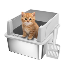 AIPERRO Small Stainless Steel Cat Litter Box for Kitten & Rabbit