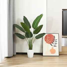 OAKRED Artificial Bird of Paradise Plant, 4Ft Fake Floor Plants with White Taper Planter, Fake Palm Tree for Indoor Home Decor Office Living Room, Set of 1