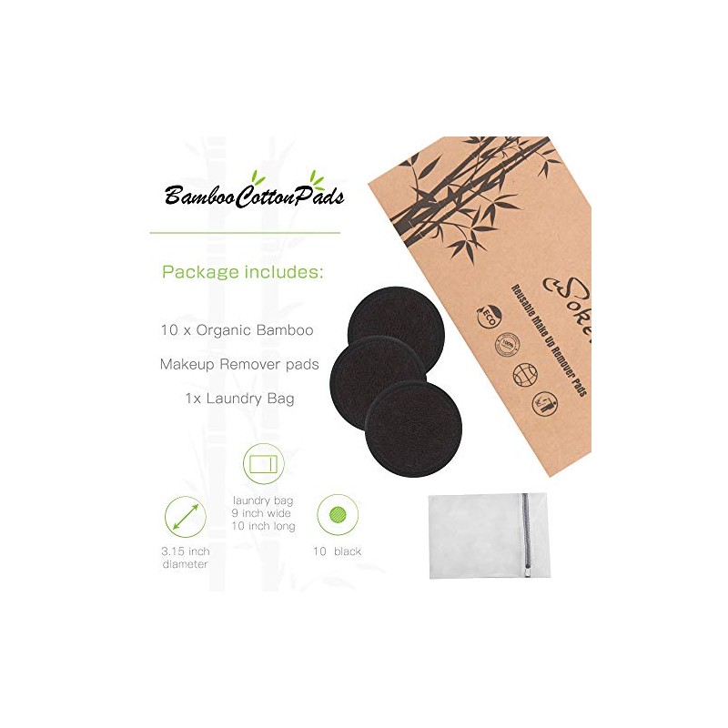 Almohadillas desmaquillantes reutilizables color negro, lavables, paquete de 10 unidades