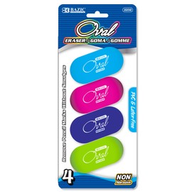 BAZIC Erasers, Bright Color Oval Eraser (4/Pack) Latex Free, Large Size Block Erasers for Art Drawing School Office Kids Teachers, 24-Packs