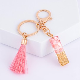 Suweibuke Cute Pink Key Chains for Women Girls, Initial Letter Keychains with Tassel, Charms for Key Purse Handbags Backpacks (Pink-I)