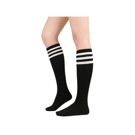 Komorebi Women's Knee High Athletic Socks Stripes Tube Sport Socks Soft Strench High Socks for Women Outdoor Black White One Size