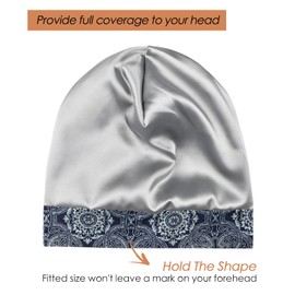 FocusCare - Gorro con forro de satén para dormir y chica rizada, regalo para mujeres encrespadas, Azul vaquero, Talla única