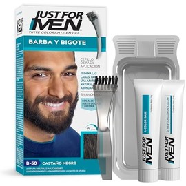Just For Men, Tinte Colorante para Barba y Bigote Castaño Negro B50, Cubre Canas y con Cepillo de Fácil Aplicación, 28g