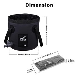 iGreely Folding Bucket, 12L Handy Folding Bucket, Easy to Clean with Tap - Perfect for Plumbing, Cleaning, Camping, Hiking, Fishing (Black, 12L)