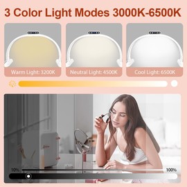 KRYPHIXON Half Moon Light for Nail Desk, 29" Adjustable Dimmable Nail Desk Lamp with Phone Holder, 3 Color & 10 Brightness Foldable Portable Manicure Lamp for Aesthetic Salon, 01White