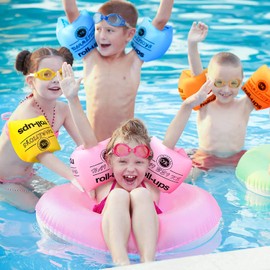 4 Pack Inflatable Swimming Armbands, Thickened Float Roll up Sleeves for Children Adult Kids learning Swimming, Swimming Arm Floats Pool Arm Bands Float Swimming Ring Roll Up Armbands for Kids Adults
