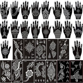 XMASIR Pack of 30 Temporary Tattoo Stencils, Tattoo Stencils, Tattoos Stencil Hands, India Tattoo Stencil Set for Women Girls Hands Finger Body Painting