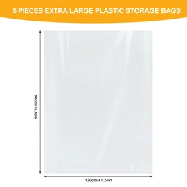 5 Pack Clear Giant Storage Bags, 36 x 48 inches Suitcase Storage Bags with 22m Green Ties, Giant Plastic Bags for Storage Suitcase Luggage Bedding Duvet Furniture (2.75 Mil Flat Bags)