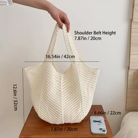 BAUIOREAD 1 x Large Aesthetic Beach Bag for Women, Beige Crochet Bag, Cute Bag, Lightweight Knitted Tote Bag, Perfect for Shopping, Everyday and Holidays