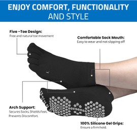 Soxsense Multi-Pack Sports Grip Toe Socks with Cushion, Non-Slip Finger Socks for Pilates, Yoga, Soccer, basketball (US, Alpha, Large, Regular, Regular, 3Pairs-BlackAnkle)