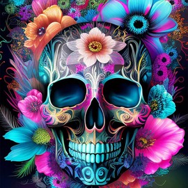 NAIMOER Skull Diamond Painting Kits for Adults, 5D Skeleton Diamond Painting Kits for Adults Kids, DIY Full Drill Diamond Art Embroidery Flowers Diamond Painting Castle for Home Decor 30x30cm