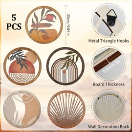 COFSLEEP 5 Pcs Boho Wall Art Decor 10''Wooden Living Room Wall Decor Modern Bohemian Minimalist Wall Hanging Decor Farmhouse Geometric Hanging Decor for Living Room, Bedroom,Apartment