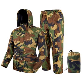 WINWAY Rain Suit Rain Gear for Men Waterproof Camo Rain Jecket Lightweight Raincoat Hood for Outdoor Protection,Hunting