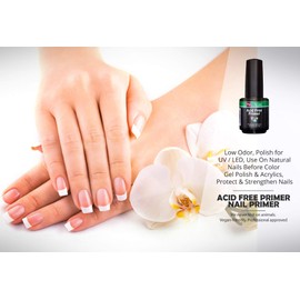 Nail Primer For Acrylic Nails, Acid Free No Burn 0.5 oz by Cacee, Low Odor, Polish for UV/LED, Use On Natural Nails Before Color Gel Polish & Acrylics, Protect & Strengthen