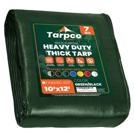 Tarpco Safety Heavy Duty 7 Mil Tarp Cover, Waterproof, UV Resistant, Rip and Tear Proof, Poly Tarpaulin with Reinforced Edges for Roof, Camping, Patio, Pool Cover, Boat (Green/Black 10′ X 12′)