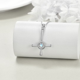 Upside Down Cross Necklace 925 Sterling Silver Pentagram Moonstone Necklace Witch Jewelry for Women Men
